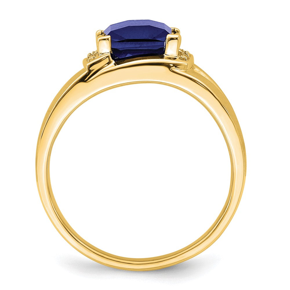 14K Gelbgold Herrenring mit Smaragdschliff-Zuchtsaphir und echten Diamanten