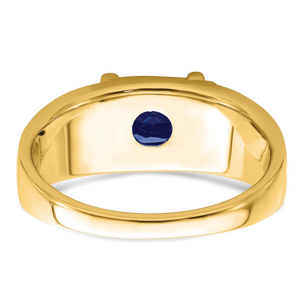 14K Gelbgold Herrenring mit Smaragdschliff-Zuchtsaphir und echten Diamanten