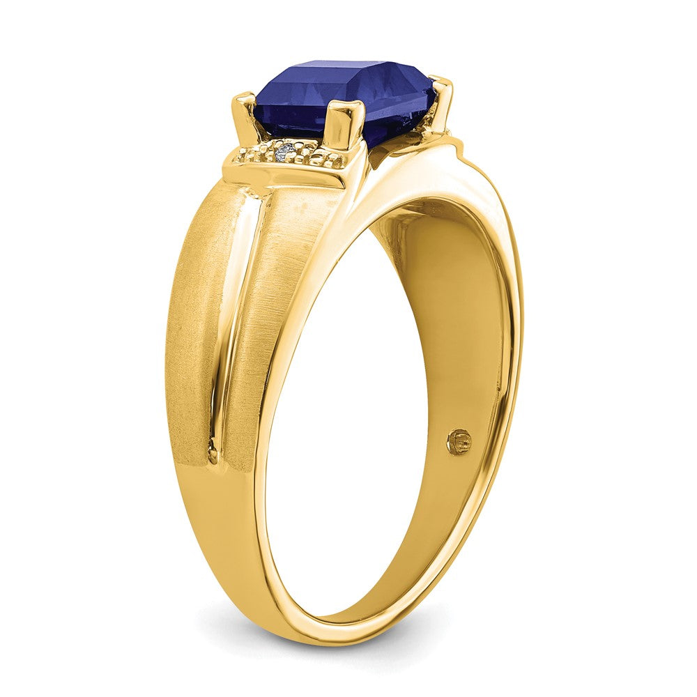 14K Gelbgold Herrenring mit Smaragdschliff-Zuchtsaphir und echten Diamanten
