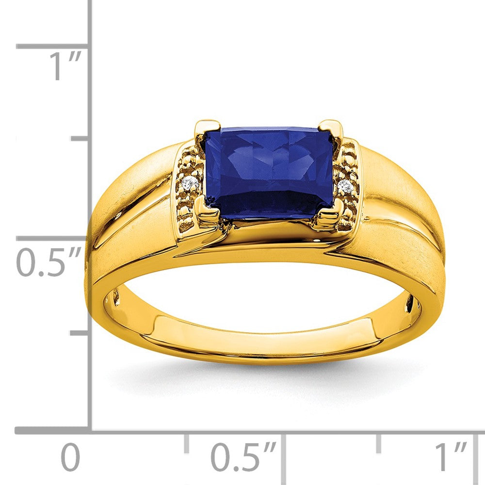 14K Gelbgold Herrenring mit Smaragdschliff-Zuchtsaphir und echten Diamanten