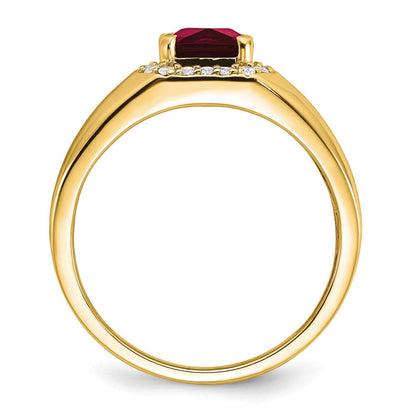 14K Gelbgold Herrenring mit Kissenschliff-Rubin (synthetisch) und echten Diamanten