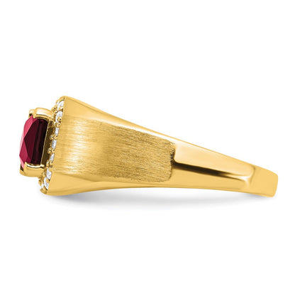 14K Gelbgold Herrenring mit Kissenschliff-Rubin (synthetisch) und echten Diamanten