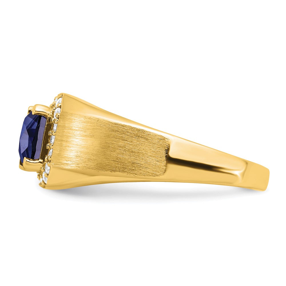 14K Gelbgold Herrenring mit Kissenschliff-Zuchtsaphir und echten Diamanten