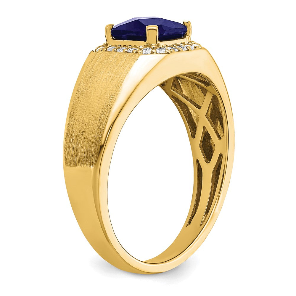 14K Gelbgold Herrenring mit Kissenschliff-Zuchtsaphir und echten Diamanten