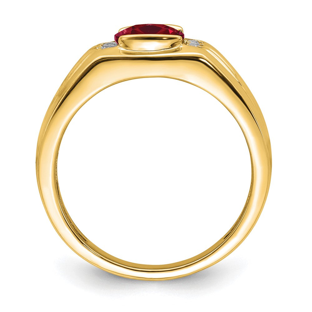 14K Gelbgold Herrenring mit Kissenschliff-Rubin (synthetisch) und echten Diamanten