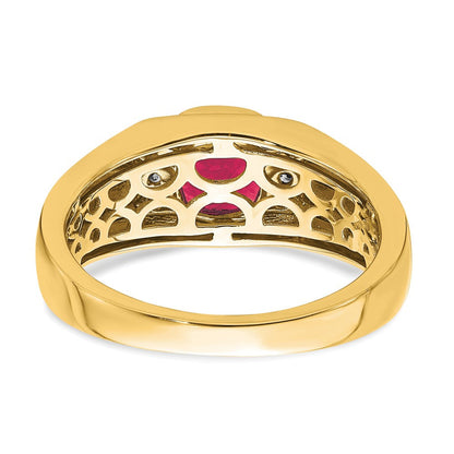 14K Gelbgold Herrenring mit Kissenschliff-Rubin (synthetisch) und echten Diamanten