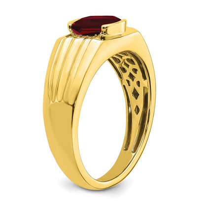 14K Gelbgold Herrenring mit Kissenschliff-Rubin (synthetisch) und echten Diamanten