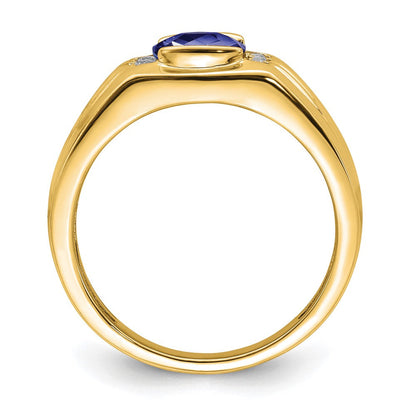 14K Gelbgold Herrenring mit Kissenschliff-Zuchtsaphir und echten Diamanten