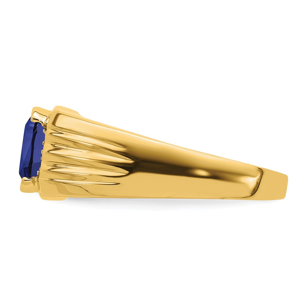 14K Gelbgold Herrenring mit Kissenschliff-Zuchtsaphir und echten Diamanten