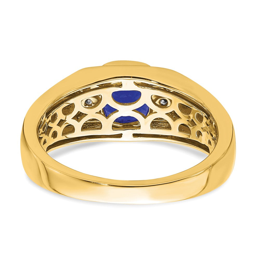 14K Gelbgold Herrenring mit Kissenschliff-Zuchtsaphir und echten Diamanten
