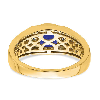 14K Gelbgold Herrenring mit Kissenschliff-Zuchtsaphir und echten Diamanten