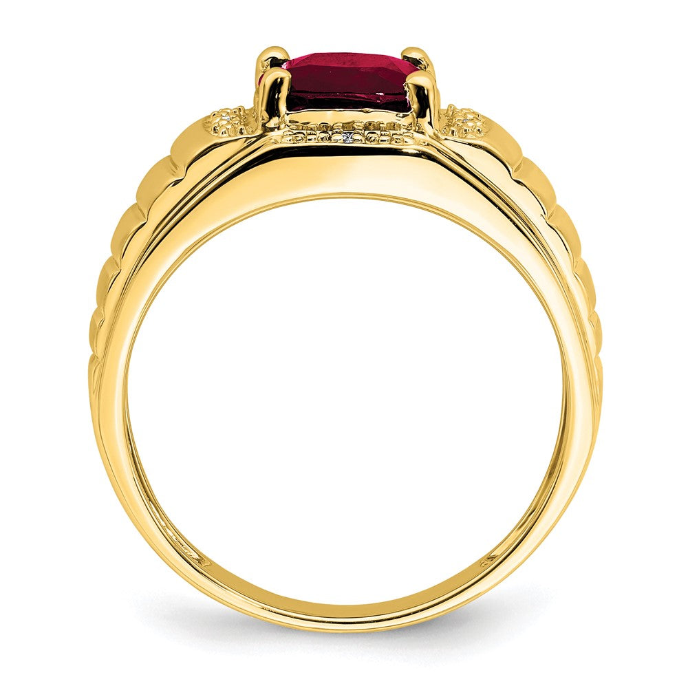 14K Gelbgold Ring mit Kissenschliff-Zuchtrubin und echten Diamanten für Herren