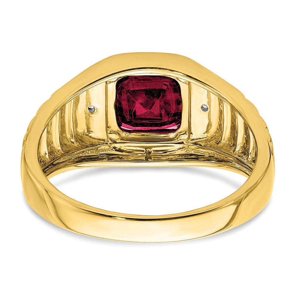 14K Gelbgold Ring mit Kissenschliff-Zuchtrubin und echten Diamanten für Herren