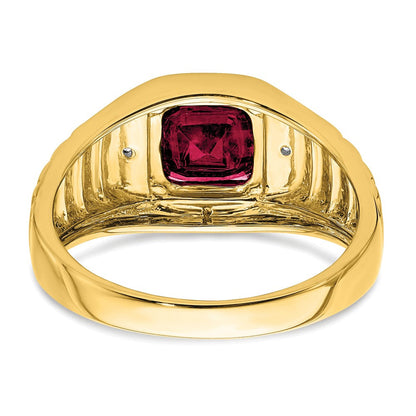 14K Gelbgold Ring mit Kissenschliff-Zuchtrubin und echten Diamanten für Herren