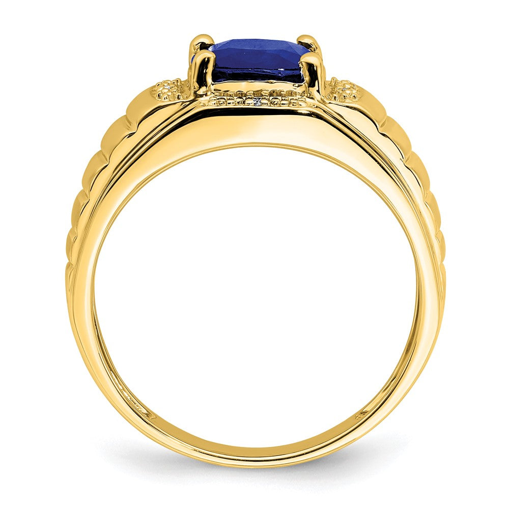 14K Gelbgold Herrenring mit Kissenschliff-Zuchtsaphir und echten Diamanten