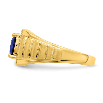 14K Gelbgold Herrenring mit Kissenschliff-Zuchtsaphir und echten Diamanten