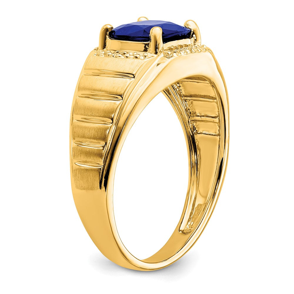 14K Gelbgold Herrenring mit Kissenschliff-Zuchtsaphir und echten Diamanten