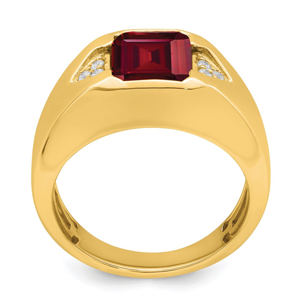 14K Gelbgold Herrenring mit im Smaragdschliff geschaffenem Rubin und echten Diamanten