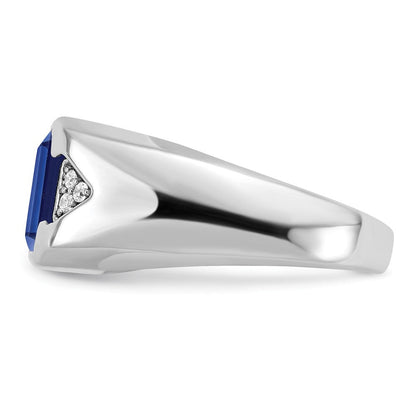 14K Weißgold Ring mit Smaragdschliff-Zuchtsaphir und echtem Diamant für Herren