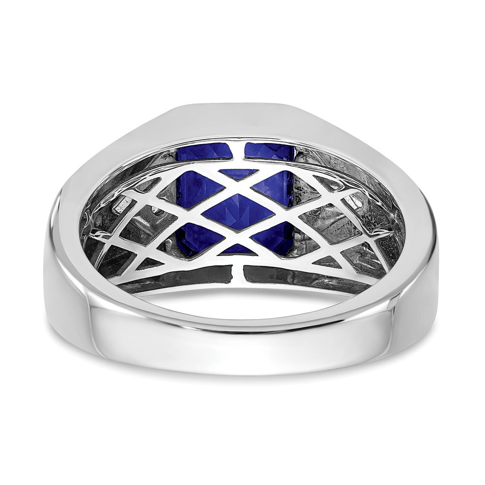 14K Weißgold Ring mit Smaragdschliff-Zuchtsaphir und echtem Diamant für Herren
