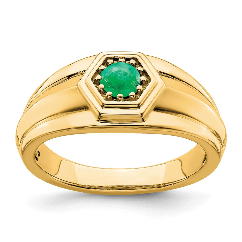 14K Gelbgold Ring mit Smaragd für Herren
