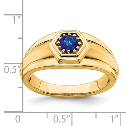 Massiv 14K Gelbgold Synthetisch Saphir Herren Ring