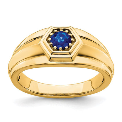 Massiv 14K Gelbgold Synthetisch Saphir Herren Ring