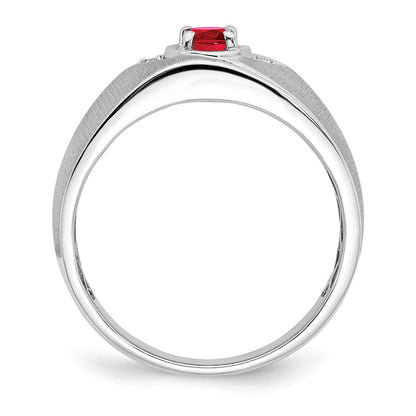 14K Weißgold Ring mit ovalem Rubin und echten Diamanten für Herren