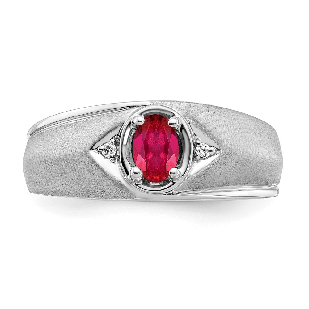 14K Weißgold Ring mit ovalem Rubin und echten Diamanten für Herren