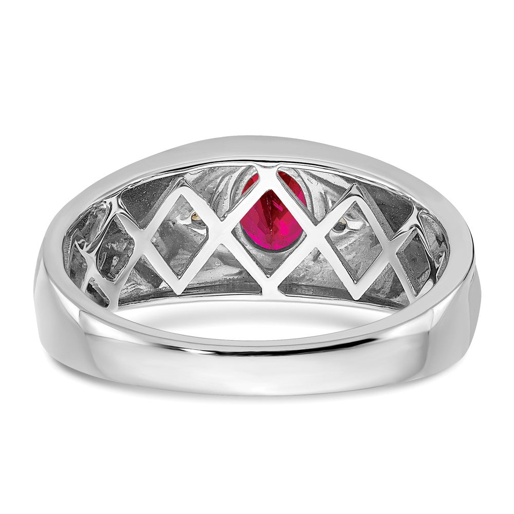14K Weißgold Ring mit ovalem Rubin und echten Diamanten für Herren