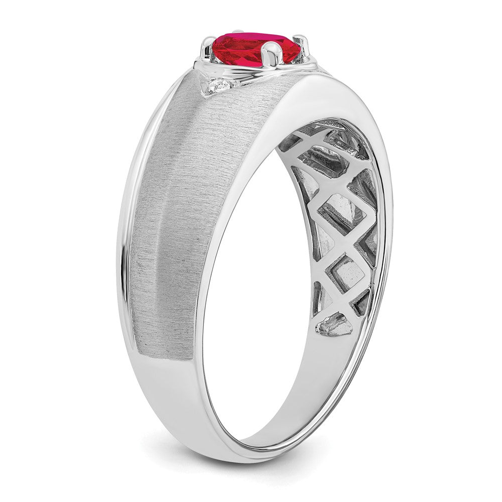 14K Weißgold Ring mit ovalem Rubin und echten Diamanten für Herren