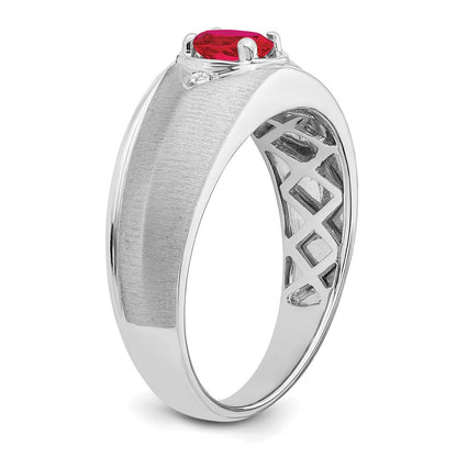 14K Weißgold Ring mit ovalem Rubin und echten Diamanten für Herren