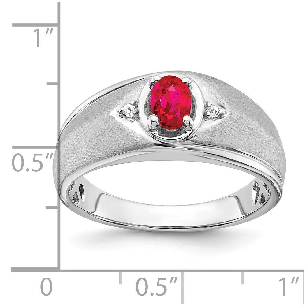 14K Weißgold Ring mit ovalem Rubin und echten Diamanten für Herren