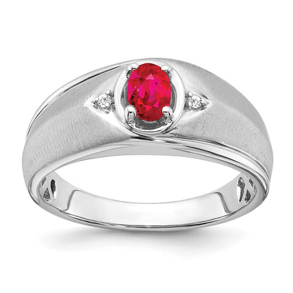 14K Weißgold Ring mit ovalem Rubin und echten Diamanten für Herren