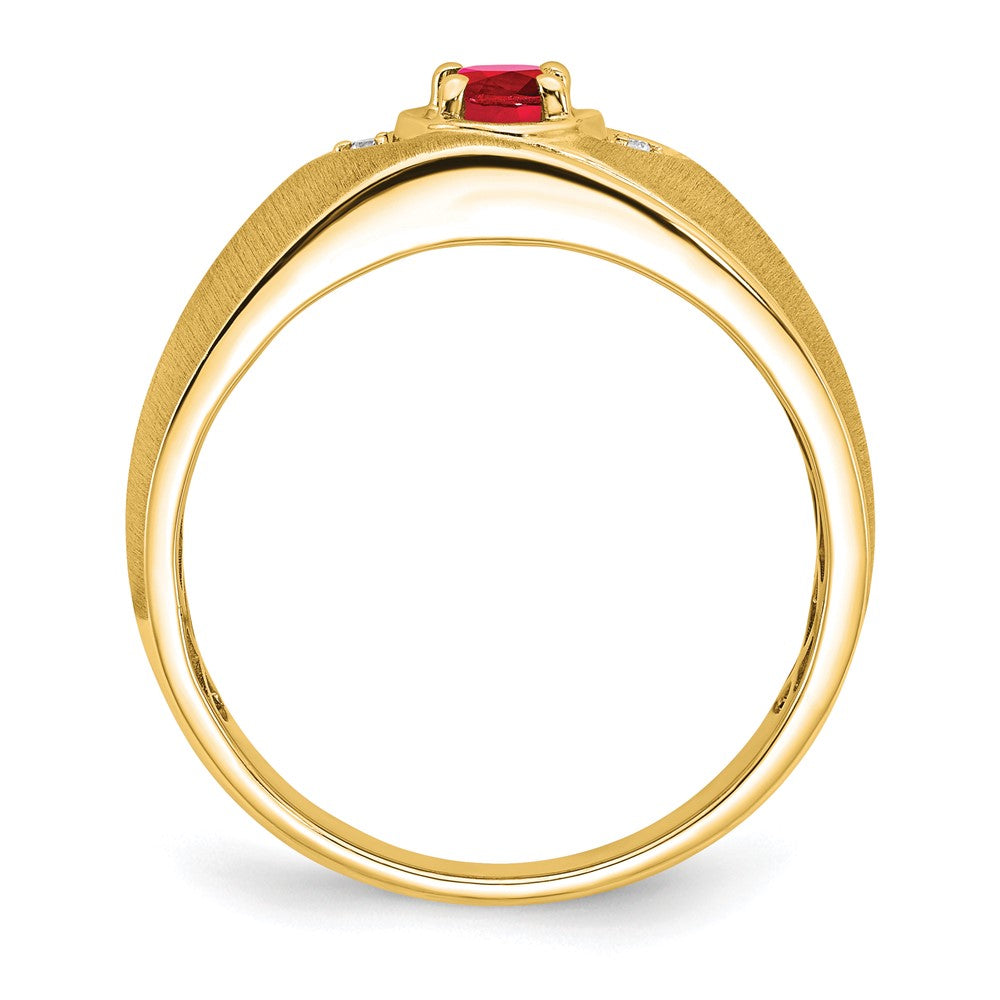 14K Gelbgold Herrenring mit ovalem Rubin und echtem Diamant