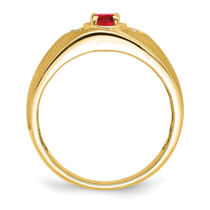14K Gelbgold Herrenring mit ovalem Rubin und echtem Diamant