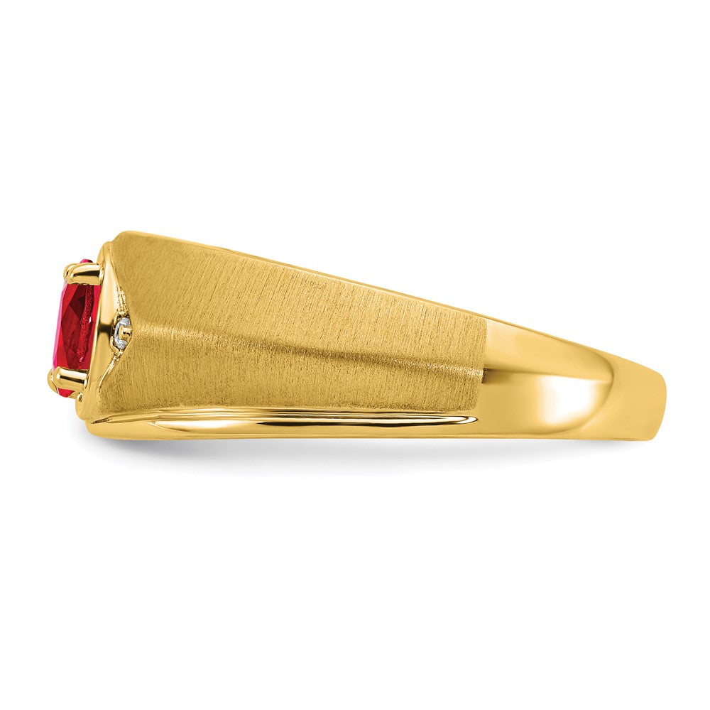 14K Gelbgold Herrenring mit ovalem Rubin und echtem Diamant