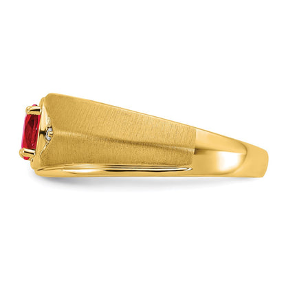 14K Gelbgold Herrenring mit ovalem Rubin und echtem Diamant