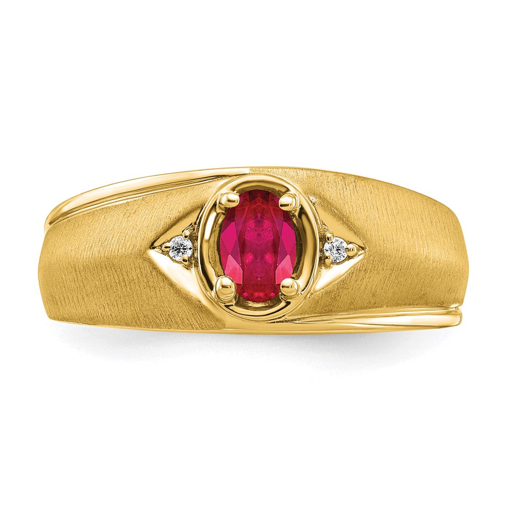 14K Gelbgold Herrenring mit ovalem Rubin und echtem Diamant