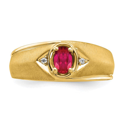 14K Gelbgold Herrenring mit ovalem Rubin und echtem Diamant