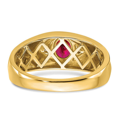 14K Gelbgold Herrenring mit ovalem Rubin und echtem Diamant