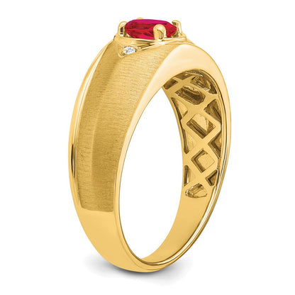 14K Gelbgold Herrenring mit ovalem Rubin und echtem Diamant
