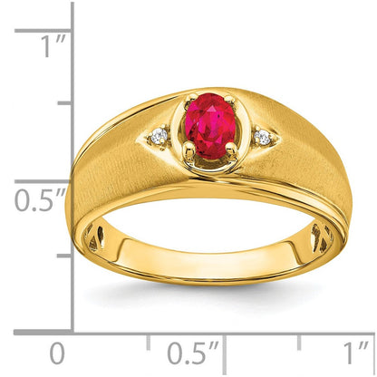 14K Gelbgold Herrenring mit ovalem Rubin und echtem Diamant