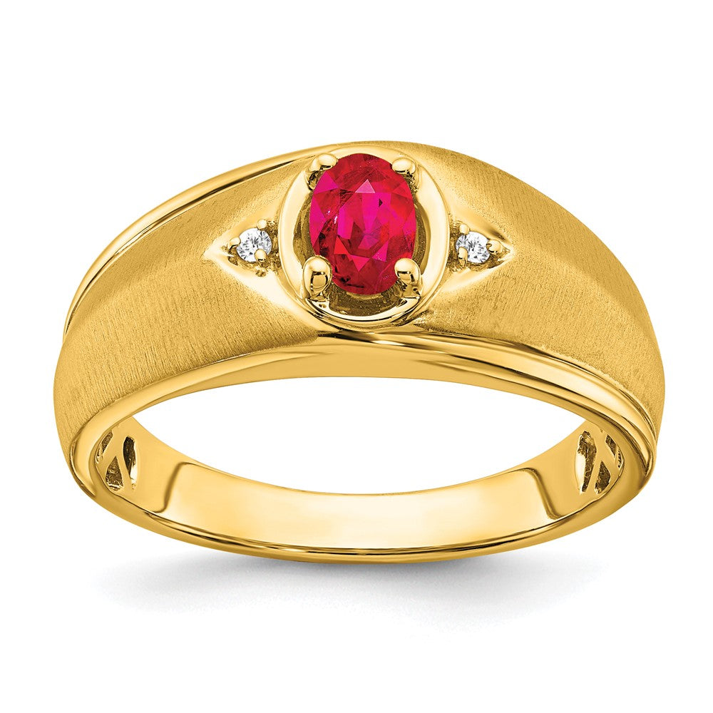 14K Gelbgold Herrenring mit ovalem Rubin und echtem Diamant