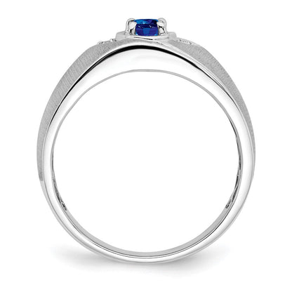 14K Weißgold Herrenring mit ovalem Saphir und echten Diamanten