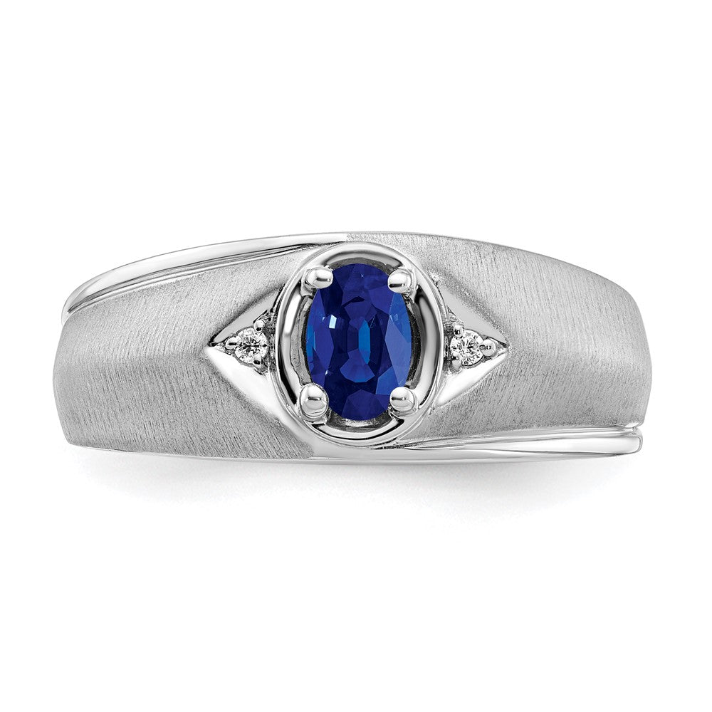 14K Weißgold Herrenring mit ovalem Saphir und echten Diamanten