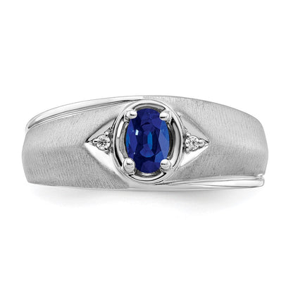 14K Weißgold Herrenring mit ovalem Saphir und echten Diamanten