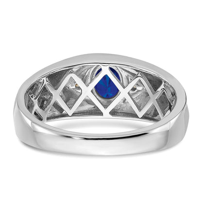 14K Weißgold Herrenring mit ovalem Saphir und echten Diamanten