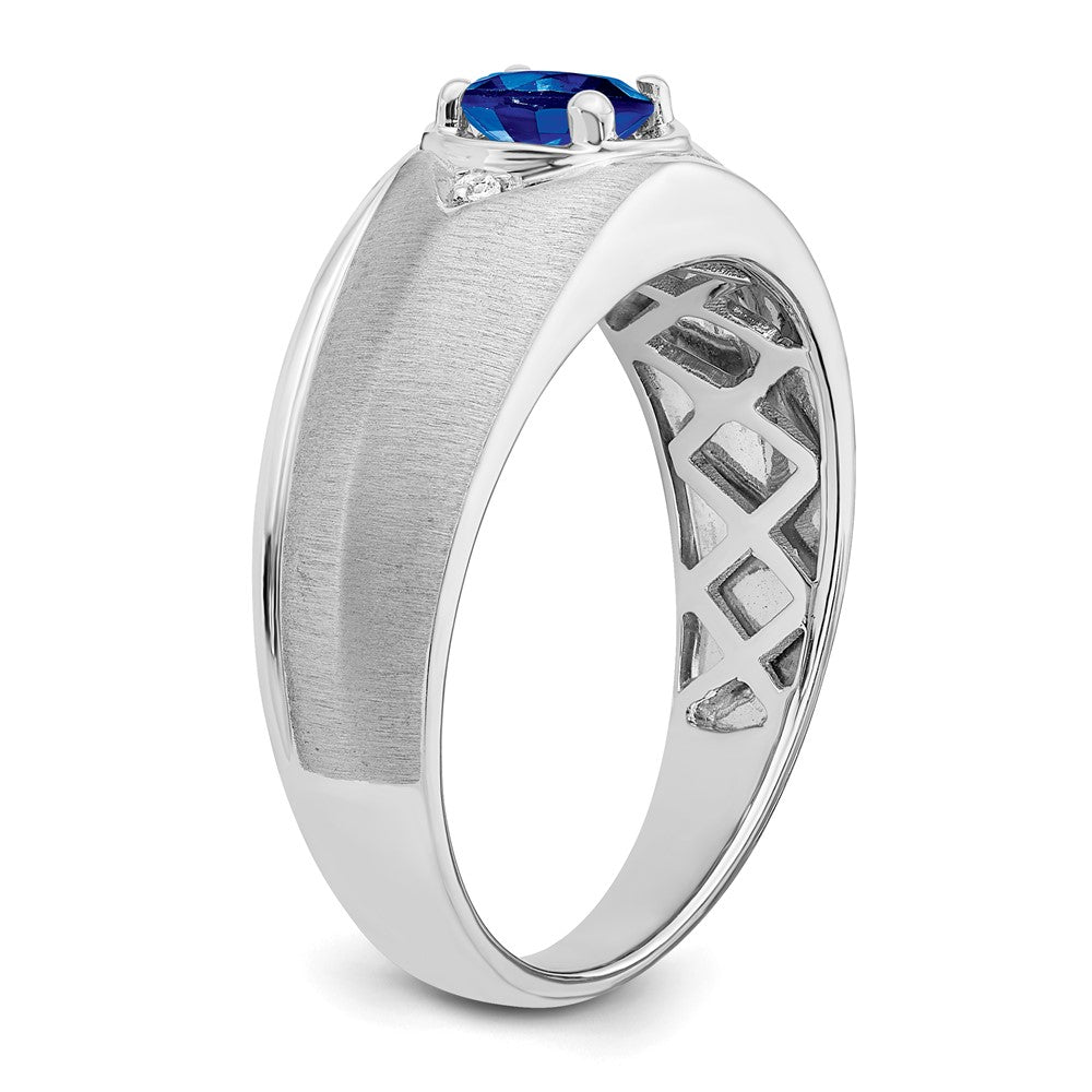 14K Weißgold Herrenring mit ovalem Saphir und echten Diamanten