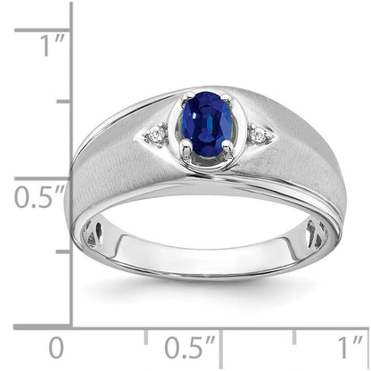 14K Weißgold Herrenring mit ovalem Saphir und echten Diamanten